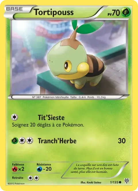 Carte Pokémon Tortipouss 001/135, extension Tempête Plasma