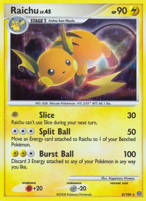 Carte Pokémon Raichu 008/100, extension Tempête