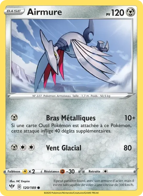 Carte Pokémon Airmure 120/189, extension Ténèbres Embrasées
