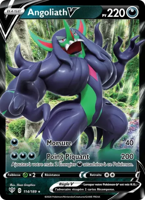 Carte Pokémon Angoliath V 114/189, extension Ténèbres Embrasées