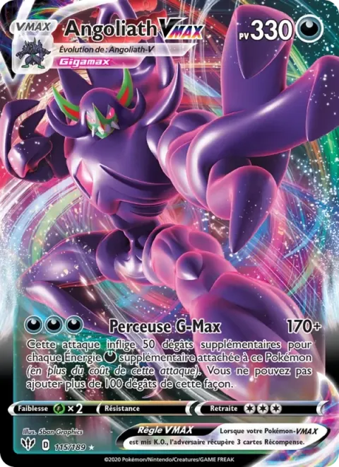 Carte Pokémon Angoliath VMAX 115/189, extension Ténèbres Embrasées