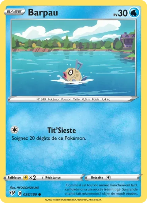 Carte Pokémon Barpau 038/189, extension Ténèbres Embrasées