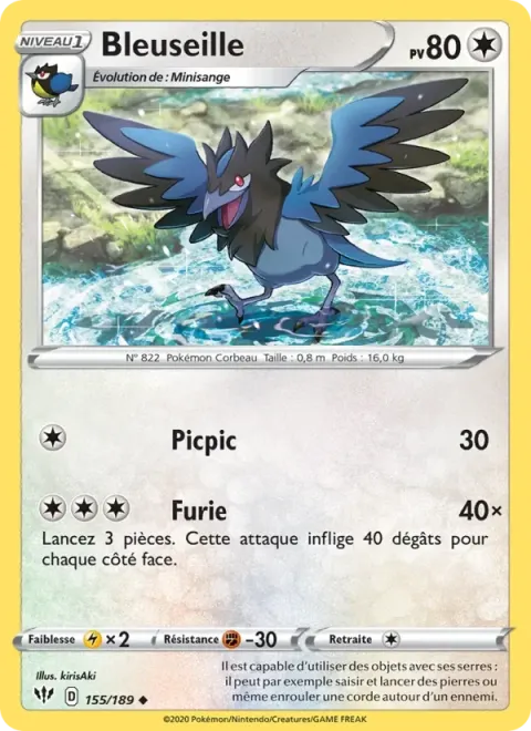 Carte Pokémon Bleuseille 155/189, extension Ténèbres Embrasées