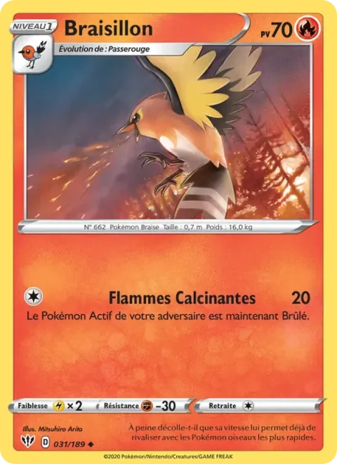 Carte Pokémon Braisillon 031/189, extension Ténèbres Embrasées