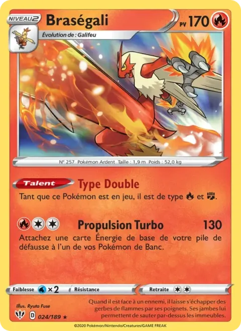 Carte Pokémon Braségali 024/189, extension Ténèbres Embrasées