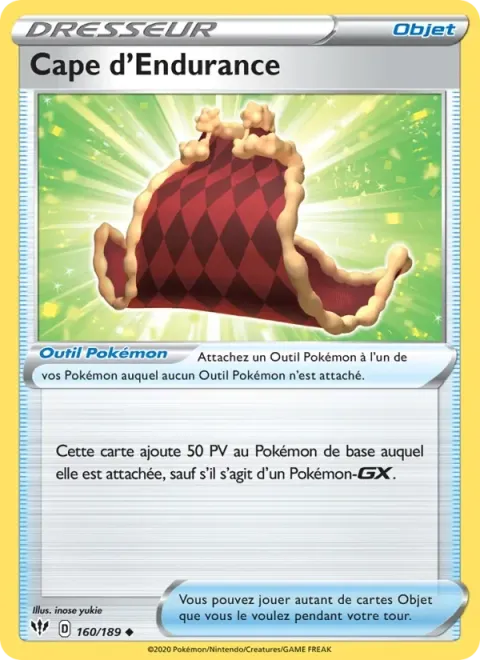 Carte Pokémon Cape d’Endurance 160/189, extension Ténèbres Embrasées