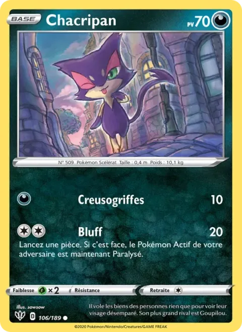 Carte Pokémon Chacripan 106/189, extension Ténèbres Embrasées