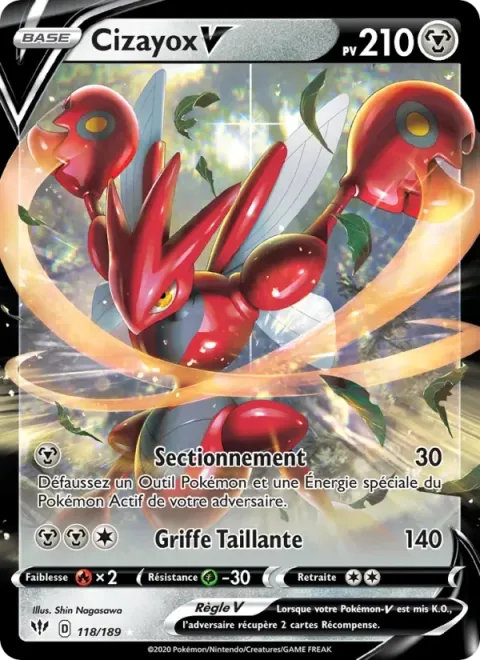Carte Pokémon Cizayox V 118/189, extension Ténèbres Embrasées