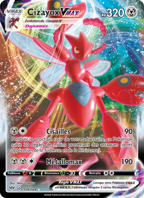 Carte Pokémon Cizayox VMAX 119/189, extension Ténèbres Embrasées