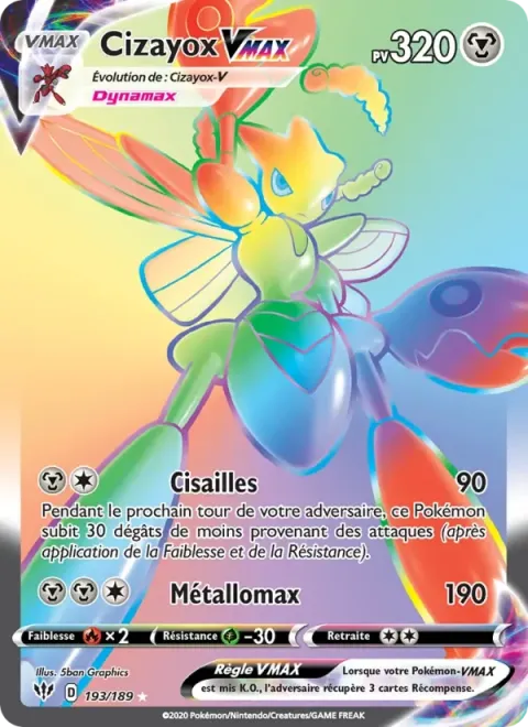 Carte Pokémon Cizayox VMAX 193/189, extension Ténèbres Embrasées
