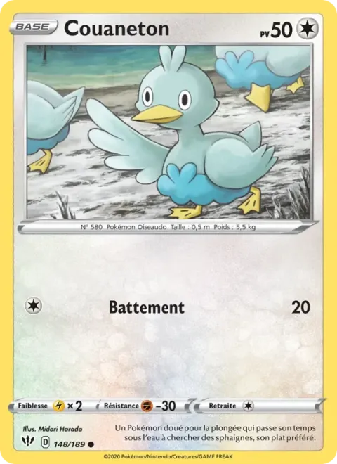 Carte Pokémon Couaneton 148/189, extension Ténèbres Embrasées