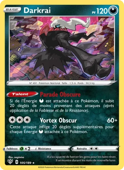 Carte Pokémon Darkrai 105/189, extension Ténèbres Embrasées
