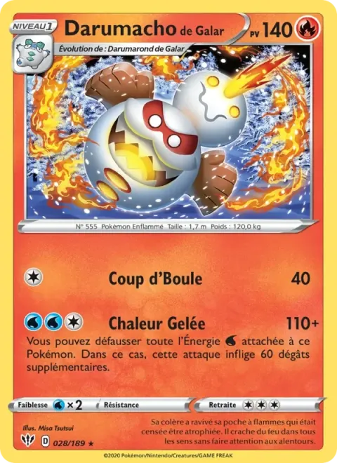 Carte Pokémon Darumacho de Galar 028/189, extension Ténèbres Embrasées