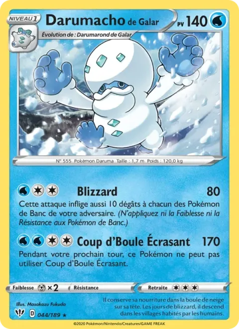 Carte Pokémon Darumacho de Galar 044/189, extension Ténèbres Embrasées