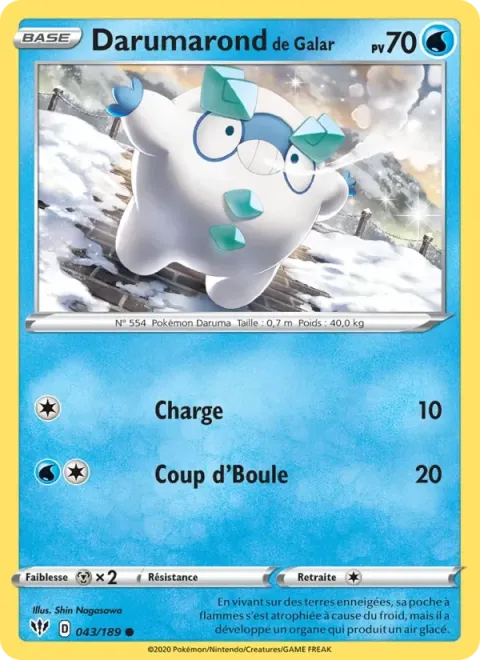 Carte Pokémon Darumarond de Galar 043/189, extension Ténèbres Embrasées