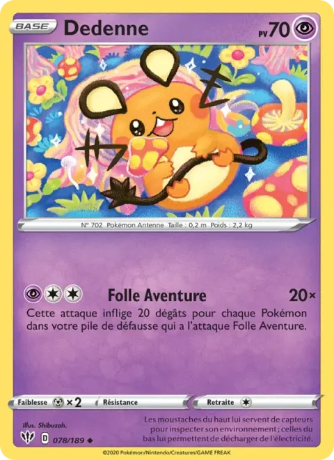 Carte Pokémon Dedenne 078/189, extension Ténèbres Embrasées