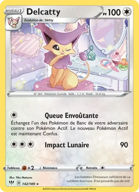 Carte Pokémon Delcatty 142/189, extension Ténèbres Embrasées