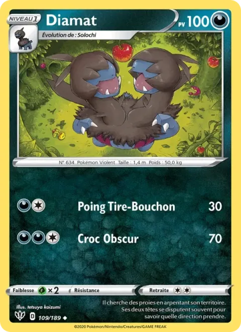 Carte Pokémon Diamat 109/189, extension Ténèbres Embrasées