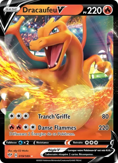Carte Pokémon Dracaufeu V 019/189, extension Ténèbres Embrasées