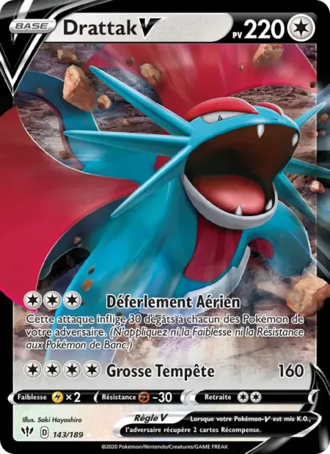 Carte Pokémon Drattak V 143/189, extension Ténèbres Embrasées