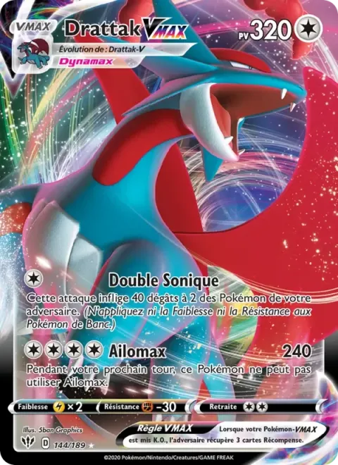 Carte Pokémon Drattak VMAX 144/189, extension Ténèbres Embrasées