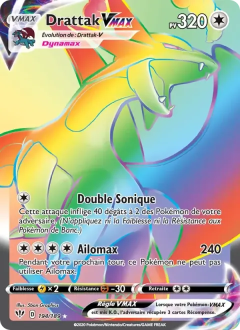 Carte Pokémon Drattak VMAX 194/189, extension Ténèbres Embrasées
