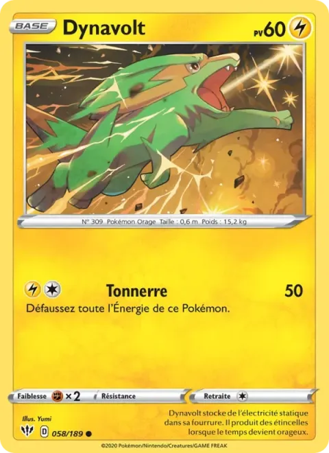 Carte Pokémon Dynavolt 058/189, extension Ténèbres Embrasées