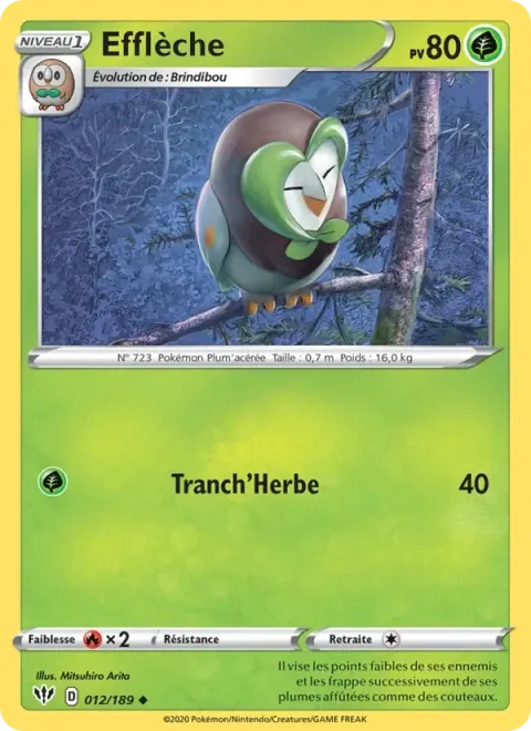 Carte Pokémon Efflèche 012/189, extension Ténèbres Embrasées
