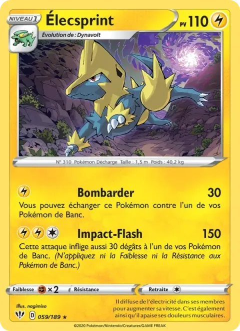 Carte Pokémon Élecsprint 059/189, extension Ténèbres Embrasées