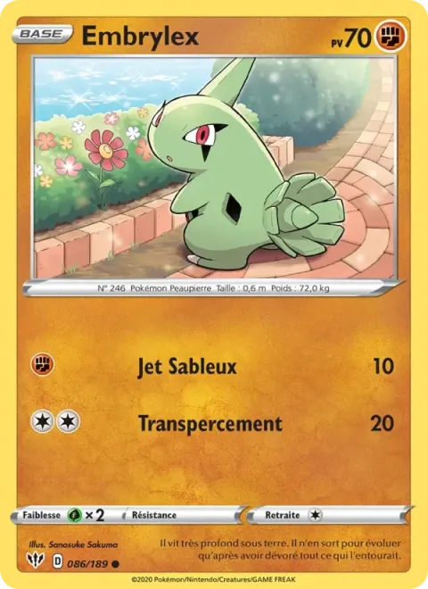 Carte Pokémon Embrylex 086/189, extension Ténèbres Embrasées