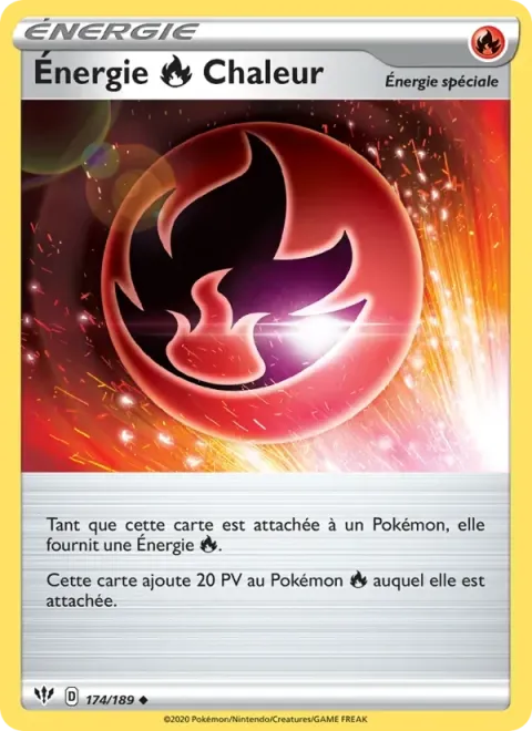 Carte Pokémon Énergie Feu Chaleur 174/189, extension Ténèbres Embrasées