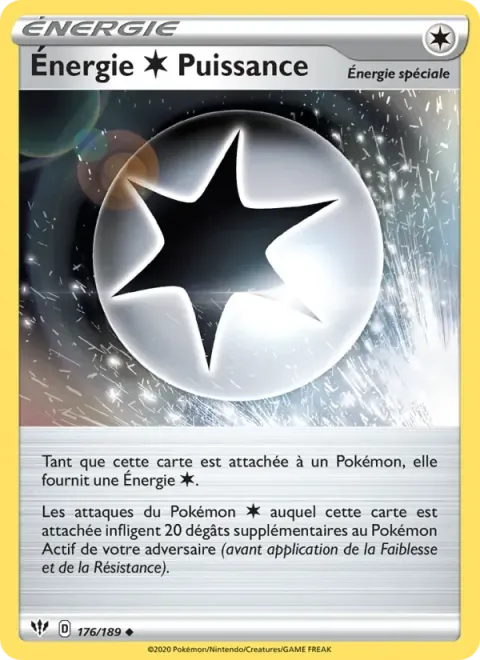 Carte Pokémon Énergie Incolore Puissance 176/189, extension Ténèbres Embrasées