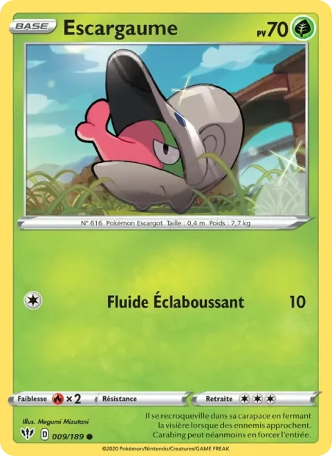 Carte Pokémon Escargaume 009/189, extension Ténèbres Embrasées
