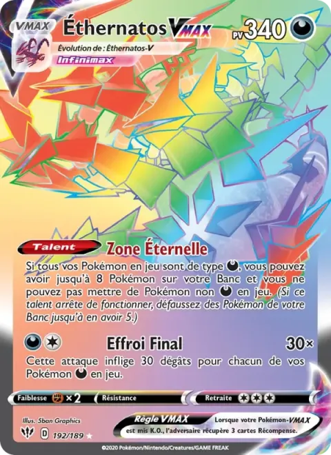 Carte Pokémon Éthernatos VMAX 192/189, extension Ténèbres Embrasées