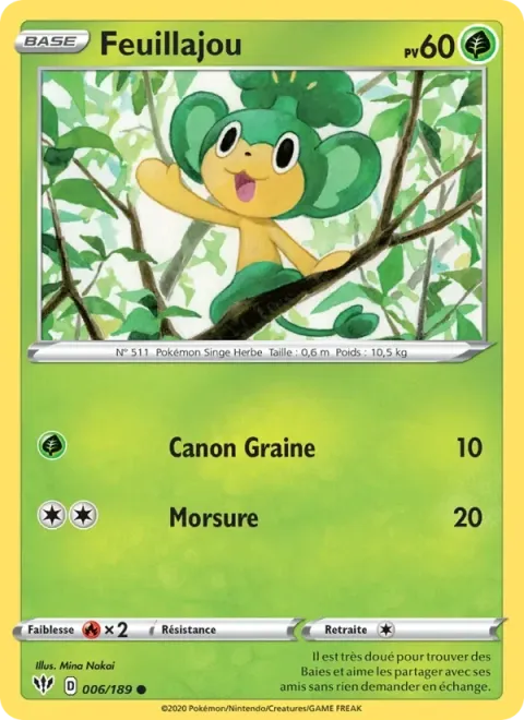 Carte Pokémon Feuillajou 006/189, extension Ténèbres Embrasées