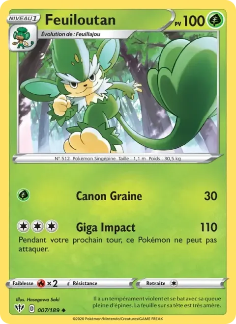 Carte Pokémon Feuiloutan 007/189, extension Ténèbres Embrasées