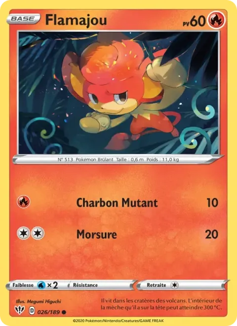 Carte Pokémon Flamajou 026/189, extension Ténèbres Embrasées