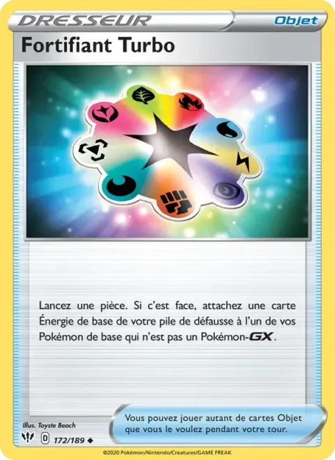 Carte Pokémon Fortifiant Turbo 172/189, extension Ténèbres Embrasées