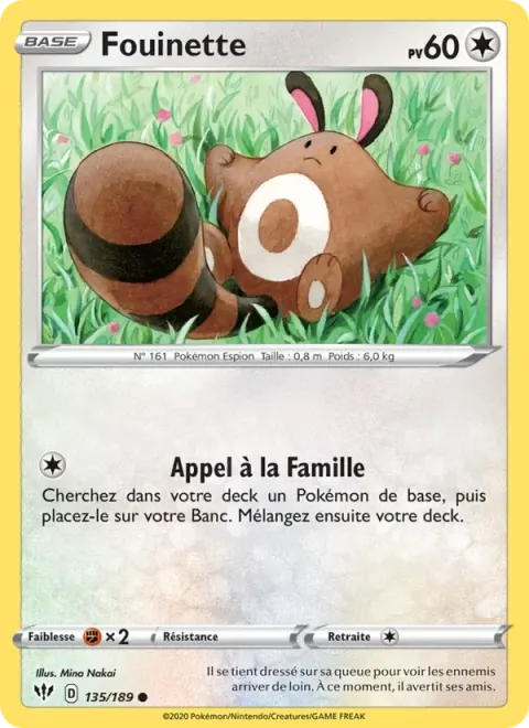 Carte Pokémon Fouinette 135/189, extension Ténèbres Embrasées