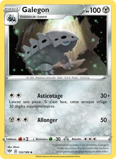 Carte Pokémon Galegon 122/189, extension Ténèbres Embrasées