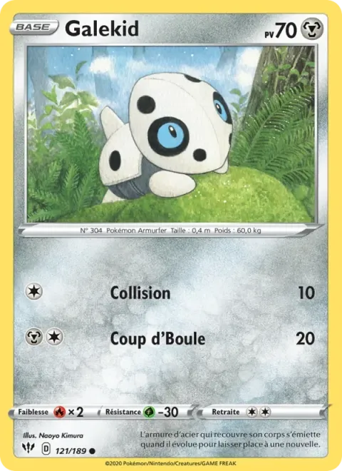 Carte Pokémon Galekid 121/189, extension Ténèbres Embrasées