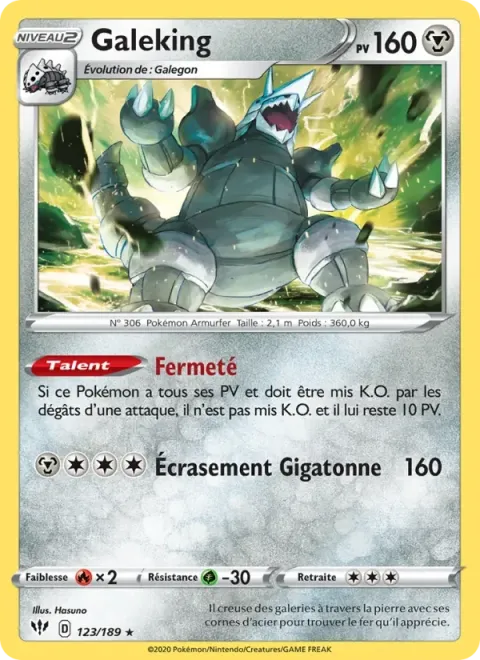 Carte Pokémon Galeking 123/189, extension Ténèbres Embrasées