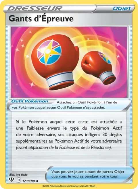 Carte Pokémon Gants d’Épreuve 171/189, extension Ténèbres Embrasées