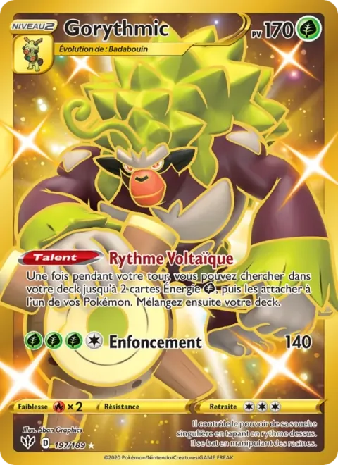 Carte Pokémon Gorythmic 197/189, extension Ténèbres Embrasées