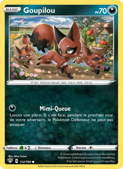 Carte Pokémon Goupilou 112/189, extension Ténèbres Embrasées