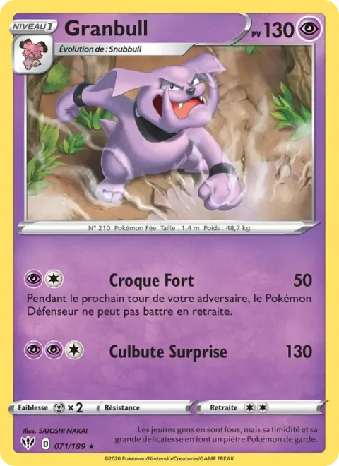 Carte Pokémon Granbull 071/189, extension Ténèbres Embrasées
