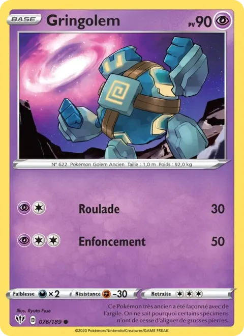 Carte Pokémon Gringolem 076/189, extension Ténèbres Embrasées