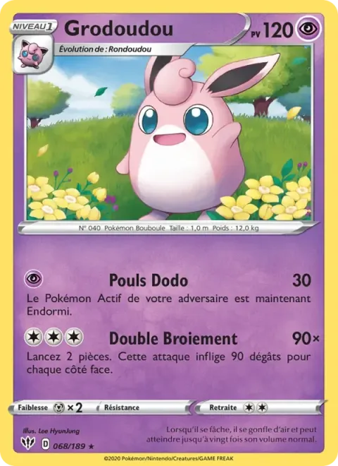 Carte Pokémon Grodoudou 068/189, extension Ténèbres Embrasées