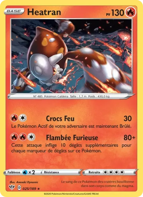 Carte Pokémon Heatran 025/189, extension Ténèbres Embrasées