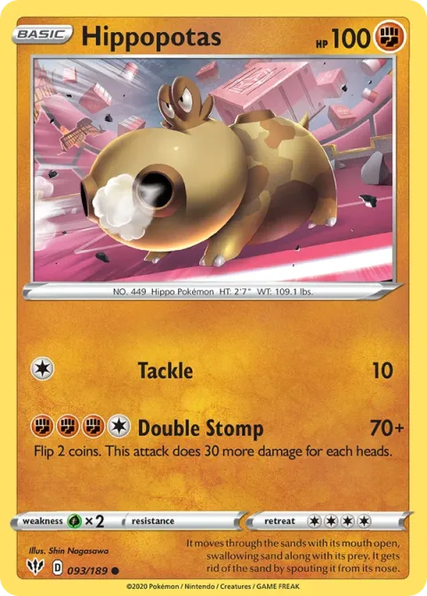 Carte Pokémon Hippopotas 093/189, extension Ténèbres Embrasées